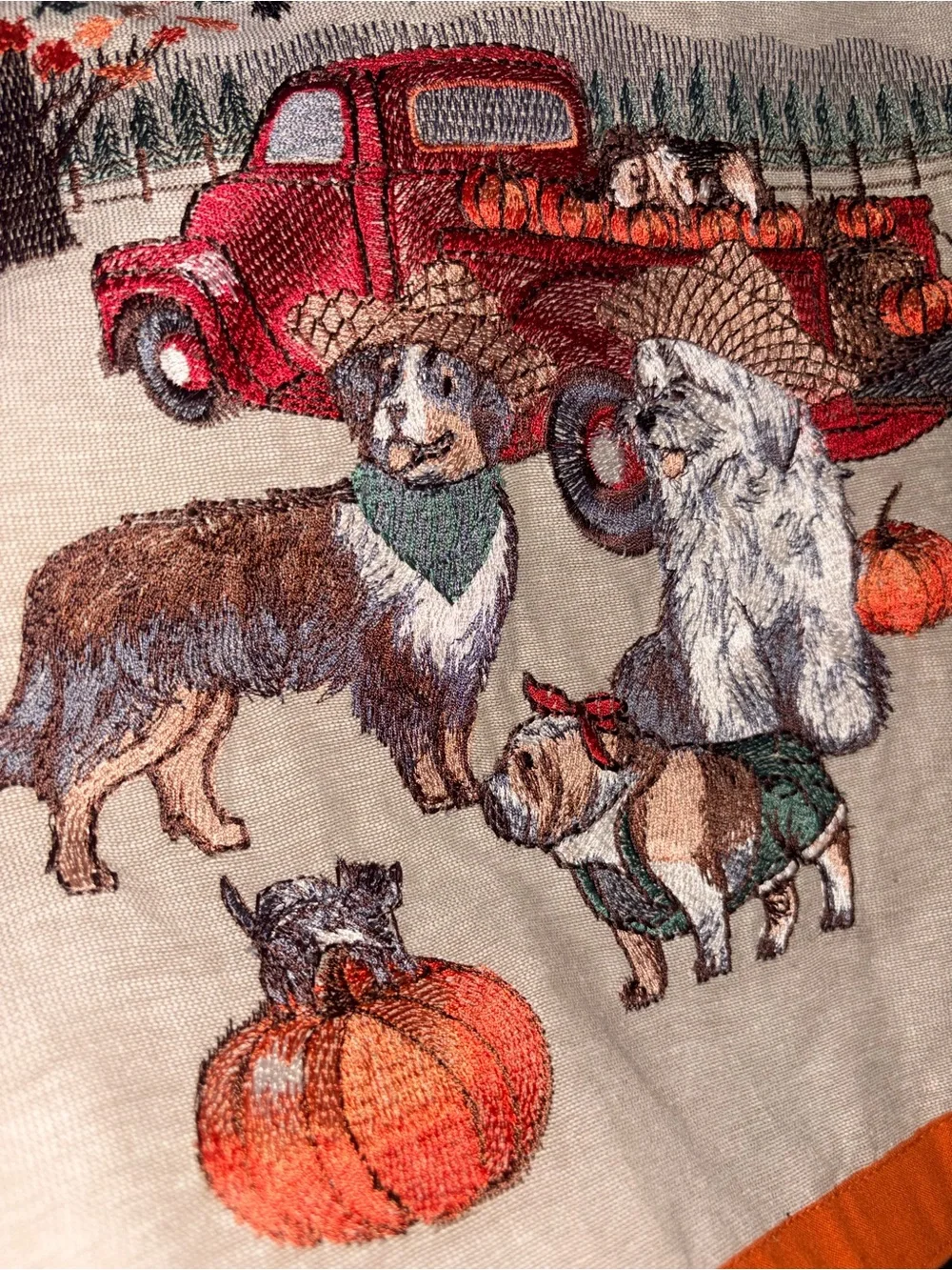 Pier 1 Imports Embroidered Dogs Fall Autumn Halloween Table Runner 13”x72